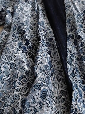 Chico's Navy and Silver Lace Overlay Cardigan